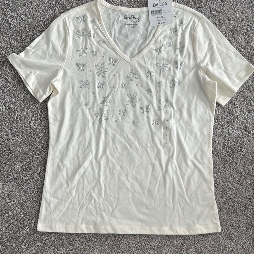 Coral Bay  Cream Embellished Women's Top size small